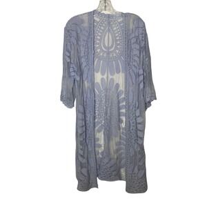 Blue Embroidered Mesh Kimono Cardigan Open Front Boho‎ Coverup Angelcore Fairy